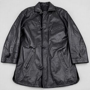 Vintage 90s Leather Jacket Mens Large Black Car Coat Removable Liner Matrix Goth
